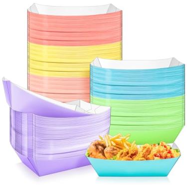 Imagem de MotBach Pacote com 100 bandejas de papel extragrandes de 2,3 kg, recipientes de papel descartáveis, bandeja colorida para servir comida kraft, barcos, pratos para lanche, pipoca, sanduíche, hambúrguer