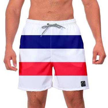 Imagem de Short Praia Premium Masculino Academia Fitness Caminhada Listrado Azul Vermelho-Masculino