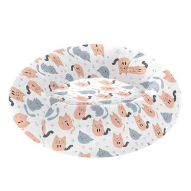 Imagem de SEHANY Cama de cachorro com estampa de gatos fofos, removível e lavável, pequena, redonda para gatos, cama fofa super macia para animais de estimação com fundo antiderrapante para cães pequenos e