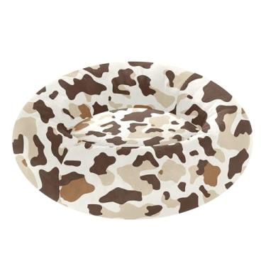 Imagem de SEHANY Cama de cachorro com estampa de vaca marrom, removível e lavável, pequena, redonda, cama de gato fofa, super macia, confortável para animais de estimação com fundo antiderrapante para cães