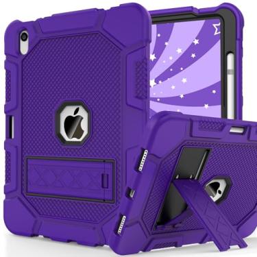 Imagem de Capa para iPad de 11 polegadas (A16) 11ª geração 2025 / iPad 10ª geração 11 polegadas 2022, capa protetora resistente à prova de choque com suporte e porta-lápis, roxo + preto
