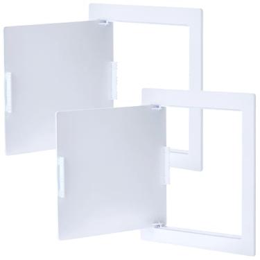 Imagem de QWORK Painel de acesso para drywall, pacote com 2 portas de acesso de plástico ABS de 20 x 20 cm, placa de cobertura de furo de parede para encanamento e cabos elétricos