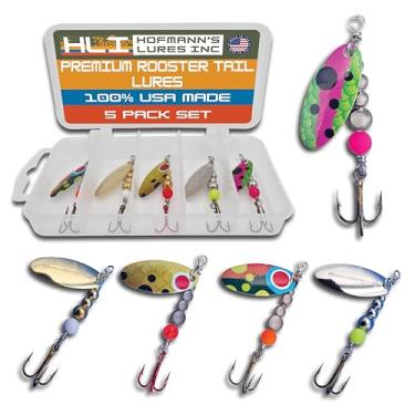 Imagem de Hipster Pro Pack Iscas de pesca com cauda de galo - iscas giratórias em linha comprovadas, spinners de truta premium para pesca em água doce e salmão no rio, 100% feito nos EUA por Hofmann's Lures