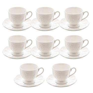 Imagem de Jogo 8 Xícara De Chá De Porcelana Branca New Bone Butterfly Flower Lyor 200ml