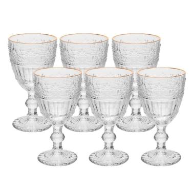 Imagem de Jogo 6 Taça De Cristal Ecológico Para água Suco Mauve Com Fio De Ouro 320ml Wolff