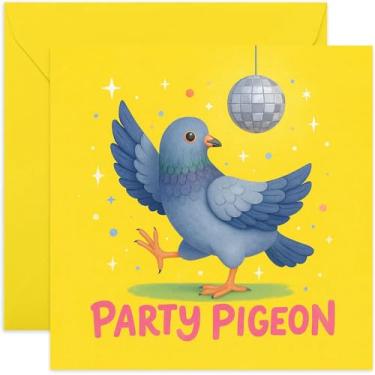 Imagem de Cartão de aniversário hilário, pombo de festa, para homens, mulheres, pai, mãe, irmão, irmã - quadrado, em branco por dentro com envelope premium