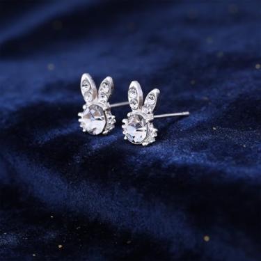 Imagem de Brincos de diamante minimalistas modernos para mulheres, coelho, brincos de diamante branco para presente diário elegante de joias