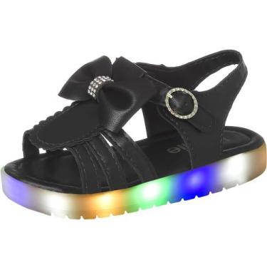 Imagem de Sandália Infantil Menina Luz Led Que Acende Com Flor - Lumie, Preto, 2