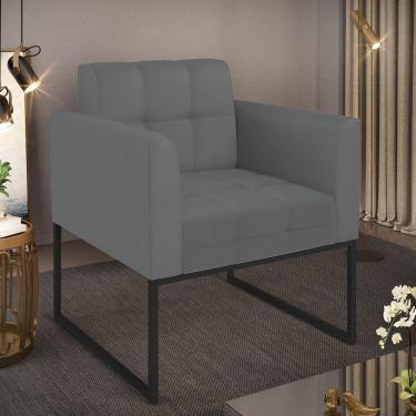 Imagem de Poltrona Sala Decorativa Elisa Base Industrial Preta Sintético Grafite D03 - D'rossi