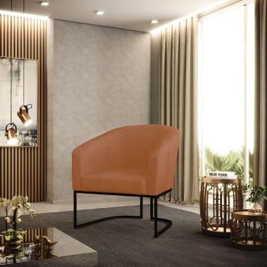 Imagem de Poltrona Sala Decorativa Stella Base Industrial Preta Sintético Pu Whisky D03 - D'rossi