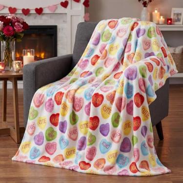 Imagem de Horaldaily Cobertor de flanela para dia dos namorados, corações doces com palavras, macios e felpudos, cobertores de lã aconchegantes para sofá, cama, presentes ideais para crianças, adultos, esposa