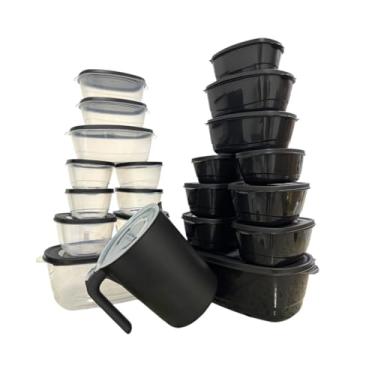 Imagem de Kit 21 Potes Herméticos Retangulares + Jarra 1,8L — Tampa com Vedação, Potes 3L 800ml 400ml, Conjunto para Alimentos, Cozinha Organizada, uso em Micro-ondas e Freezer (Preto)