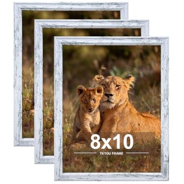 Imagem de TKYGU Conjunto de 3 porta-retratos 20 x 25, moldura de madeira branca rústica para pendurar na parede ou mesa, pôster de galeria de parede 20 x 25 com acrílico resistente a estilhaçamento, melhor
