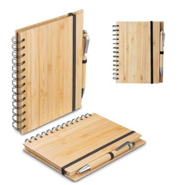 Imagem de Caderno de Anotações com Caneta Capa de Bambu com Elástico Suporte para Canetas Miolo com 60 Folhas Pautadas Cor Bege