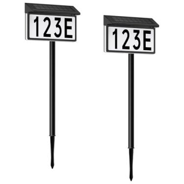 Imagem de Placa de endereço solar, números de casa iluminados para o exterior, placa com número de casa iluminada à prova d'água em 3 cores com estaca, números de endereço solar montados na parede ou no solo