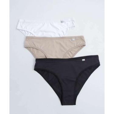 Imagem de Kit 3 Calcinhas Biquíni Delcotton-74458, Branco, Preto, P