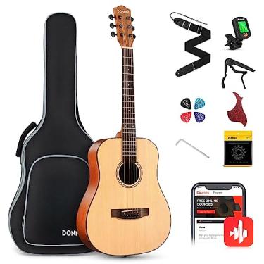 Imagem de Donner Kit de guitarra acústica 3/4, 36 polegadas, dreadnought acustica, pacote de guitarra para iniciantes, adultos, jovens, viagens com corda de aço, madeira de abeto, saco de show, sinton