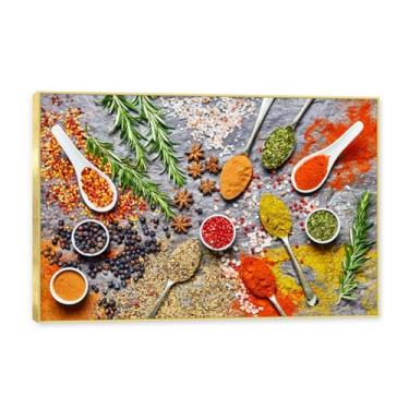 Imagem de NHLDZYH Moldura dourada. Tela decorativa cozinha, arte vintage especiarias coloridas, arte de parede quadros para sala de estar quarto cozinha. C39. 30x45cm