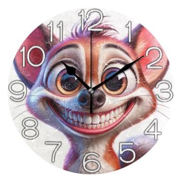 Imagem de Relógio de parede analógico decorativo estético silencioso sem tique-taque quarto relógio de cozinha, retro moderno art déco decoração de parede desenho animado animal fofo bege, 25 cm, ponteiros