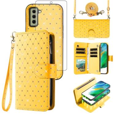 Imagem de Compatível com Samsung Galaxy S21 FE 5G capa carteira com zíper celular e protetor de tela alça transversal flip flip porta-cartões capa de telefone para S 21 EF S21FE5G UW S21FE 21S G5 16.3 cm