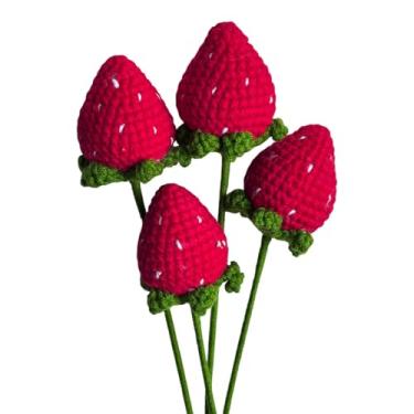 Imagem de 3 buquê de flores de morango vermelho feito à mão, presente feito à mão para esposa, namorada, namorada, amiga, mãe, professora, dia dos namorados, aniversário, dia das mães, decoração de escritório
