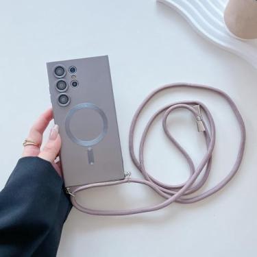 Imagem de Capa magnética com cordão transversal para Samsung Galaxy S24 S23 S22 S21 Ultra, colar ajustável, capa e acessórios, cinza, para S21 FE