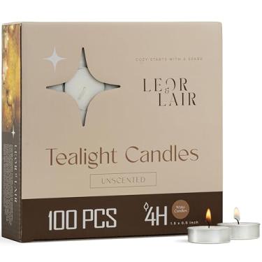 Imagem de Leor & Lair Pacote com 100 velas Tealight – Luzes de chá de 4 horas sem cheiro para refeições em família, decoração de casa e uso diário – Mistura de cera de palma de parafina queimada limpa – Velas