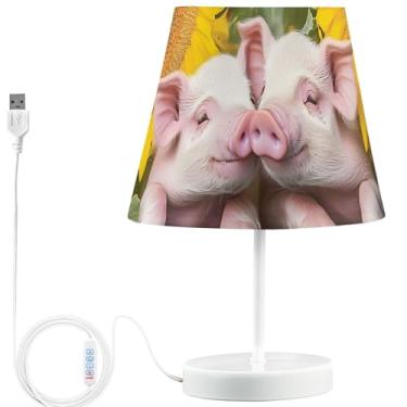 Imagem de TSENQUE Candeeiro de mesa personalizado fofo porco girassol engraçado moderno lâmpadas de cabeceira LED para mesa de cabeceira recarregável por USB lâmpada aconchegante que muda de cor berçário