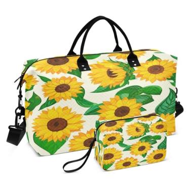 Imagem de CEBUGI Bolsa esportiva acolchoada com girassóis amarelos para mulheres, grande, bolsa de viagem de fim de semana, bolsas hospitalares para trabalho de parto e parto