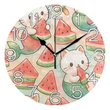Imagem de GAIGEO Relógio de parede decorativo analógico operado por bateria silencioso relógio de cozinha fofo, decoração de parede de casa de fazenda moderna, comida de melancia, sobremesas, 25 cm, ponteiros