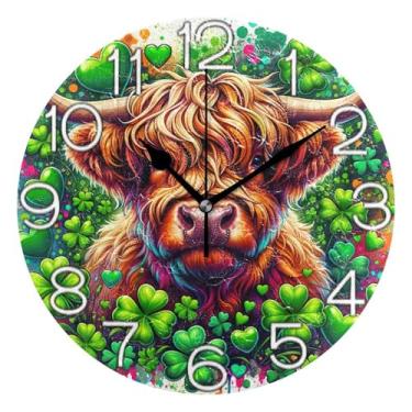 Imagem de GAIGEO Relógio de parede analógico decorativo operado por bateria silencioso relógio de cozinha rústico, decoração de parede de meados do século sala de estar, vaca montanhosa caprichosa colorida, 25