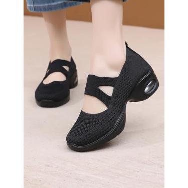 Imagem de Mary Jane Tênis feminino de malha atlética para caminhada para uso diário casual, Preto, 36