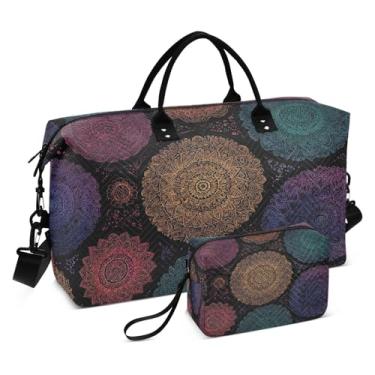 Imagem de CEBUGI Bolsa feminina acolchoada com estampa mandala, grande, bolsa de viagem de fim de semana, bolsas hospitalares para trabalho de parto e parto