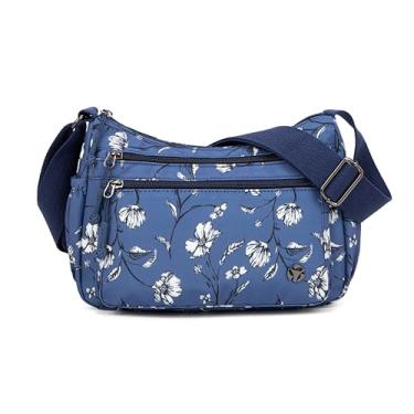 Imagem de Wytidian Bolsas transversais femininas à prova d'água de nylon bolsa de ombro espaçosa com vários bolsos carteiro bolsas de mão, Azul-floral 02, Bolsa de ombro de nylon