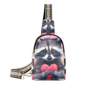 Imagem de CEBUGI Bolsa tiracolo feminina pequena com corações de guaxinim, pochete de couro, para caminhadas, viagens ao ar livre