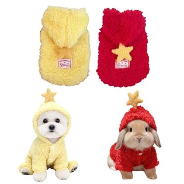 Imagem de 2 peças de roupas de coelho para animais de estimação, roupas de lã de cordeiro para filhotes, suéteres e coletes espessos com padrão de estrela, adequado para coelhos, filhotes, gatinhos, furões e