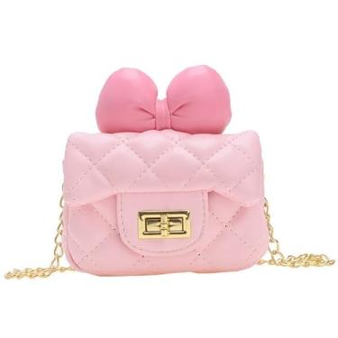Imagem de Bolsa de mão infantil para meninas pequenas bolsas de ombro com corrente de nó de laço de 10 cm de comprimento, rosa