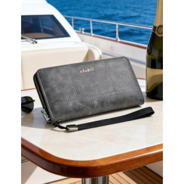 Imagem de Carteira longa casual masculina, carteira de couro com zíper único com vários compartimentos para cartão e grande capacidade, organizador com bloqueio de RFID com bolso para moedas (preto)