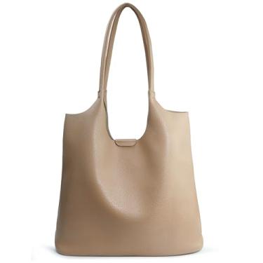 Imagem de Bolsa feminina de couro vegano macio Hobo para viagens e todos os dias, Nude., 14.1"L × 14.5"H × 2"W