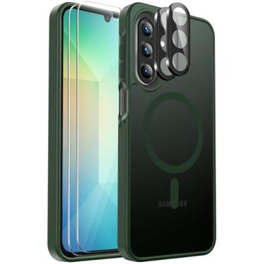 Imagem de Capa para celular Samsung Galaxy A26 5G magnética à prova de choque, [apto para MagSafe] [protetor de tela de vidro + protetor de lente da câmera] Capa translúcida antiimpressão digital para Samsung