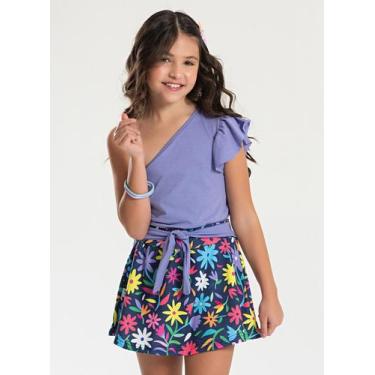 Imagem de Conjunto Verão Menina Tulipa Cropped um Ombro Só e Shorts Saia com Fai