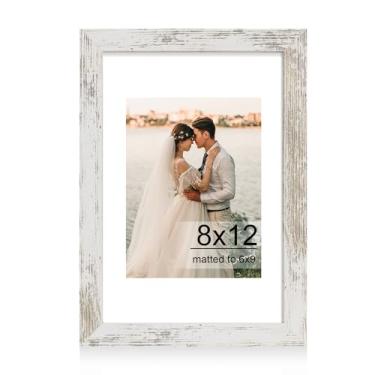 Imagem de iRahmen Porta-retrato 20 x 30 cm com vidro temperado HD, exiba imagens 15 x 23 com tapete ou 20 x 30 sem tapete, molduras de madeira para mesa e parede (branco rústico, 1 pacote)