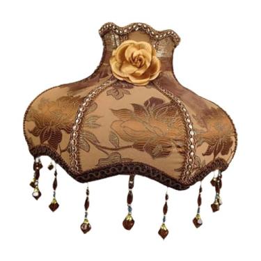 Imagem de MFMEXUL Abajur com Franjas, Estilo Europeu, em Tecido Decorativo, com Detalhes em Renda E Miçangas, Ideal para Sala de Estar, Hotel E Decoração de Casa, Marrom, Tamanho real