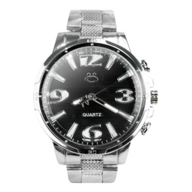 Imagem de Relógio Masculino Analógico Prateado Aço Inox Mostrador Preto + Colar Pai Nosso Kit Presente Elegante