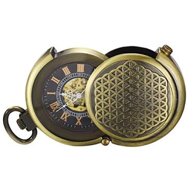 Imagem de TREEWETO Relógio de bolso masculino vintage Archaize bronze esculpido Steampunk com corrente
