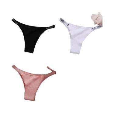 Imagem de Conjunto De 3 Calcinhas De Algodão Femininas Sexy Tipo Tanga Em Cores 