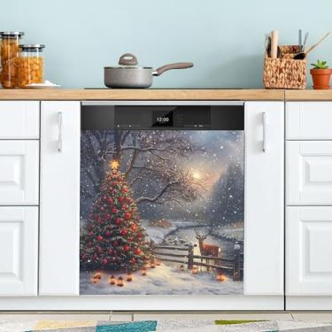 Imagem de xigua Linda capa magnética para lava-louças, árvore de Natal, adesivos magnéticos decorativos antiarranhões para painel de geladeira e lava-louças, decoração personalizada de cozinha doméstica 58 x 66