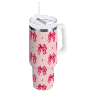 Imagem de SEHANY Lindo copo rosa de 850 g com alça, copo isolado de aço inoxidável a vácuo de parede dupla, à prova de vazamento, caneca de café isolada para viagem, cabe no suporte de copo de carro