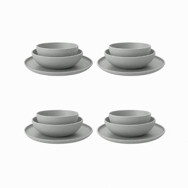 Imagem de Jogo 12 Pratos Raso Cinza Escuro – Design Moderno Street, Ideal para Refeições Domésticas, Jantares e Eventos Casuais (Cinza)