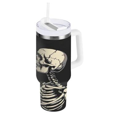 Imagem de SEHANY Copo Skull Gothic de 1,134 g com alça, copo isolado de aço inoxidável de parede dupla, à prova de vazamento, caneca de café isolada para viagem, cabe no suporte de copo de carro